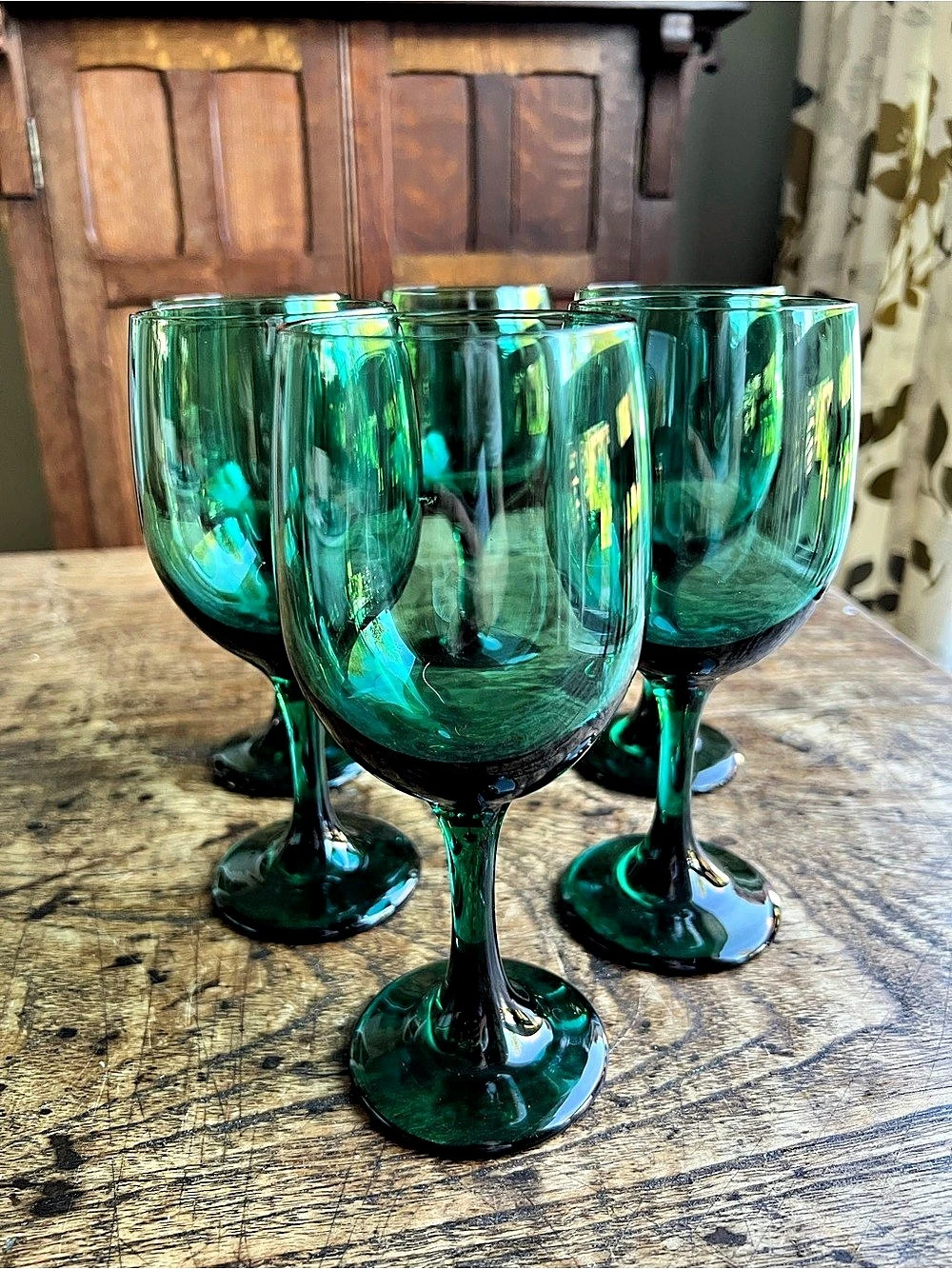 6 Vintage Libbey Emerald Green wine glasses